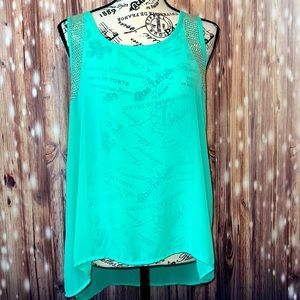 Aqua Sheer Womans Tank with Diamond Shaped Studs